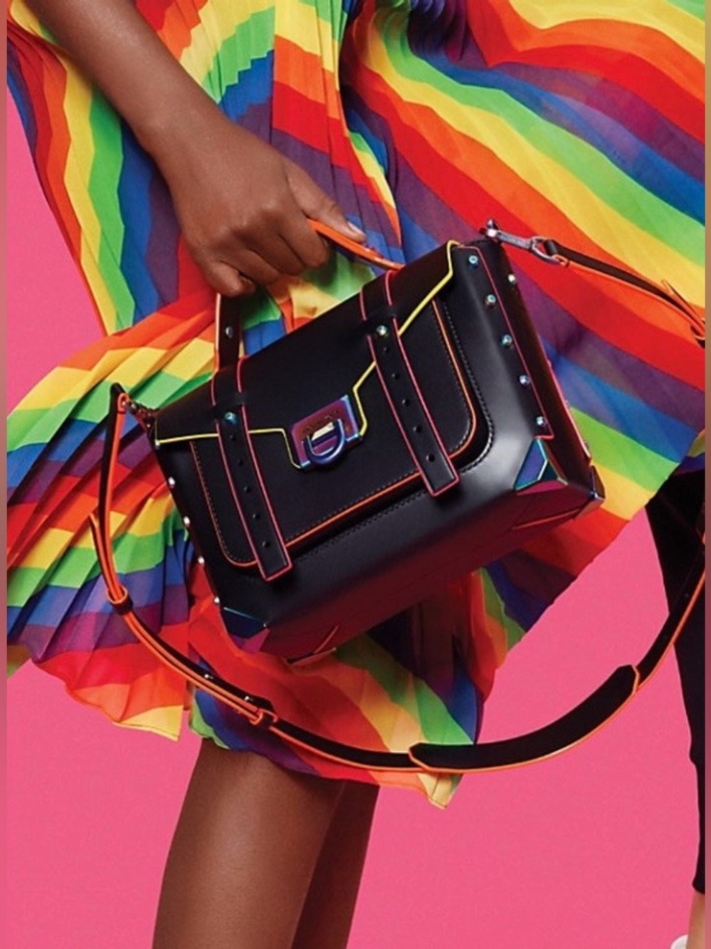 MICHAEL KORS Manhattan Medium Contrast-Trim Leather Satchel Black Neon - Picture 5 of 16